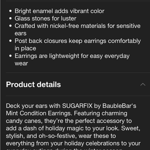 SUGARFIX BaubleBar Mint Condition
Candy Cane Earrings - Red White Pearl Gold NWT - Picture 3 of 8